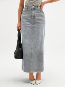 CLARA VERO 女式口袋直筒宽松休闲百搭牛仔中长裙、半身裙、裙裤 - 灰色 - 查看 7
