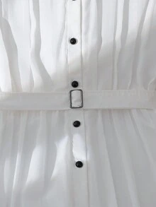 SHEIN 少女拼色领口无袖褶皱半拉链连体裤 - 白色 - 查看 6