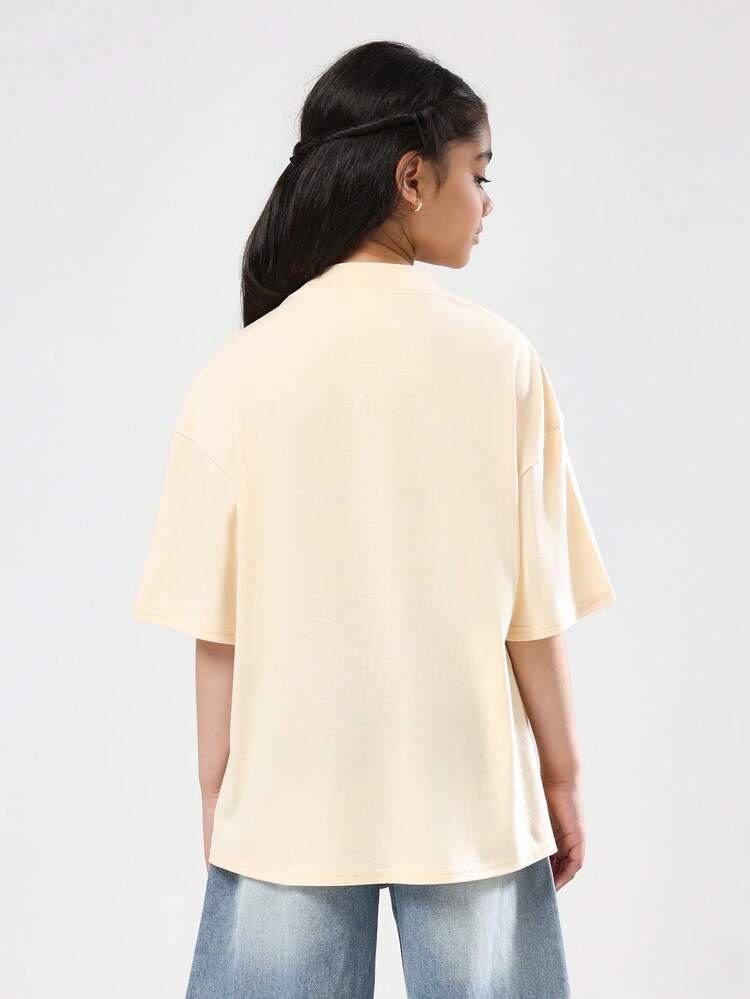 Oversized Cream T-Shirt With Logo Embroidery