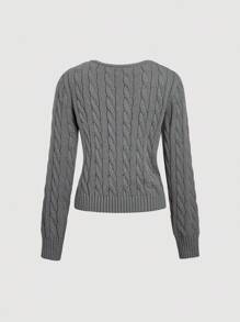 Skyraze Casual Versatile Lace Trim Gray Sweater Sweater For Women Cable Knit Sweater Lace Trim Sweater Tennis Sweater,Jumpers Pullover Back-To-School Clothing Casual Daily Wear,Tops,Brunch Women,Renaissance Fair,Concert Women, In Fall/Winter - Grey - View 4