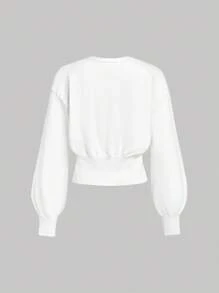 SHEIN MOD كارديجان نسائي أنيق أبيض أحادي الصدر، ملابس علوية كاجوال بلون موحد للخريف، ملابس العمل اليومية، العودة إلى المدرسة، مهرجان النهضة، الحفلات الموسيقية - أبيض - مشاهدة 2