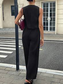 Siren Gaze 女士黑色优雅通勤花卉刺绣背心和裤子两件套，办公室通勤外观老钱风格套装日常穿着夏季服装两件套女士夏季服装女士西装女士商务休闲女士套装女士夏季女士加大服装正式女士夏季服装 - 黑色 - 查看 3