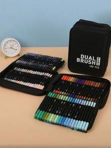 SHEIN 168/120/100/80/72/60/48/36 PCS Double Tip Marker Pen Set Washable Brush Pen Art Supplies No Bleed Through Paper Waterproof Vibrant Colors Professional Artist Markers DIY Graffiti Drawing Tools Sketching Coloring Set Perfect Gift For Back To School Art Collection - Multicolor - View 14