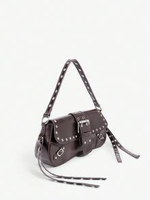 SHEIN X Lucía Bellido SHEIN SXY 女士单肩包、流浪包、流苏、铆钉、酷炫、时尚、街头、简约、个性、百搭、适合约会、日常、购物、下午茶 - 咖啡 - 查看 3