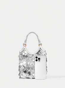 SHECARRY Bolso de mano con decoración de lentejuelas, simple y práctico para mujeres - Plateado - Ver 3