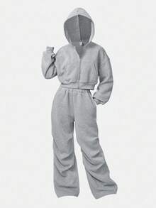 Girlism Teen Girls Casual Knit Hooded Sweatshirt & Sweatshirt Co-Ord Set/Autumn/Winter/Halloween,Glowmode,Fall,Halloween/Autumn/Christmas/Holiday/Festival/Winter - Grey - View 11