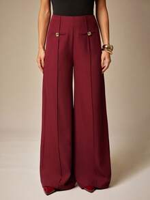 Silquee Women's Solid Color Straight High Waist Casual Versatile Suit Pants Burgundy In Fall/Winter - Burgundy - View 3