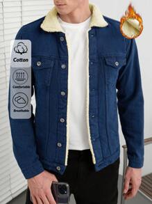 RueChic 100%纯棉男士博格领翻盖口袋保暖内衬牛仔夹克