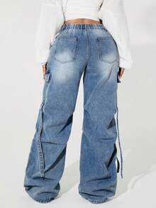 SHEIN ICON Damen Cargo Jeans in Große Größen mit Plissee-Weitem Bein und locker Passform - Blau - Übersicht 4