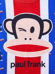 Paul Frank X SHEIN 2 件套小男孩卡通图案圆领短袖上衣和紧身裤睡衣套装，休闲有弹性 - 藍色 - 查看 6