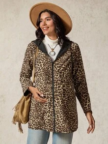Boho Mama Pregnant Women's Leopard Print Reversible Zip-Up Hoodie Casual Jacket - Multicolor - View 7