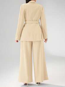 Heiryn Women's Elegant Solid Color Blazer And Pants Suit, Office Wear,Fall - Apricot - View 2