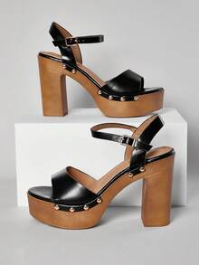 SHUZIA Sandal Platform Bertali Pergelangan Kaki Kulit Imitasi - Hitam - View 3
