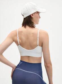 Eassivo Eassivo Women's Solid Color Ribbed Casual Fitness Sports Bra - White - View 2