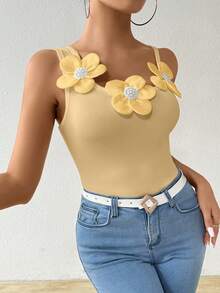Chiquease Women's Summer 3D Floral Applique Camisole - Ginger - View 6