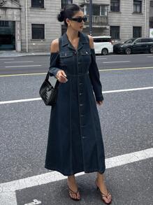 DAZY 女士休闲露肩洗水牛仔连衣裙，秋季女装