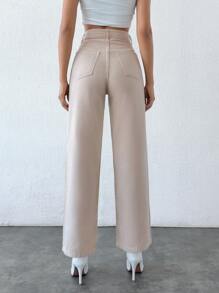RueChic High Waist Straight Leg Jeans - Apricot - View 2