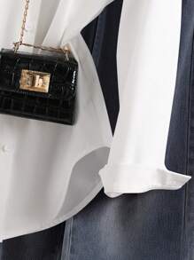 SHEIN Camisa holgada versátil y casual de estilo universitario para niñas preadolescentes, temporada de vuelta a clases