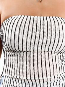 Solavibe Plus Size Women's Striped Print Crop Bandeau Top With Slit Hem, For Summer - View 7