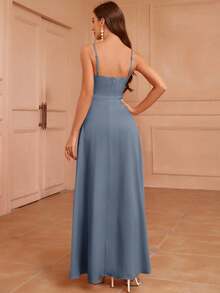 SHEIN Belle Adult Bridesmaid Dress With Front Pleats And Slit - Dusty Blue - View 2