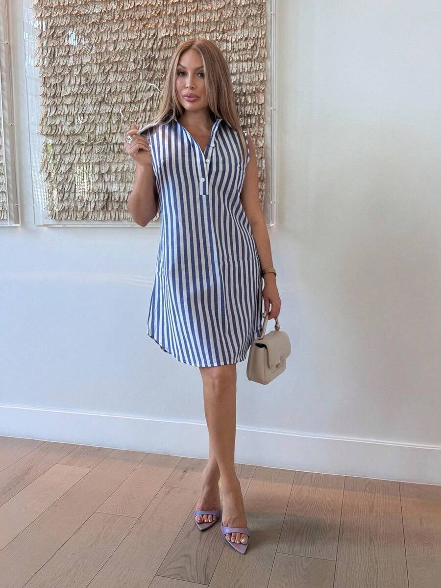 Cioccolato Contrast Color Striped Tank Dress - Multicolor - View 1