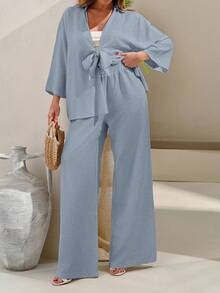 Women Blouse And Pant Two Peices Set - Grey - View 4