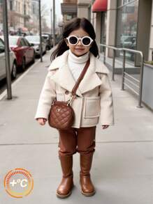 SHEIN Áo khoác giữ nhiệt đa năng thường ngày cho bé gái, thích hợp cho các chuyến đi chơi và mua sắm Áo khoác cho bé gái Áo khoác mùa đông cho bé gái Áo khoác lông cừu cho bé gái Áo khoác cho bé gái Áo khoác mùa thu cho bé gái - Màu be - Xem 9