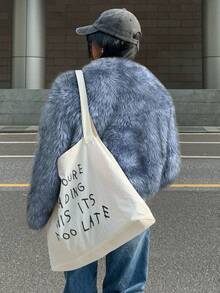 Muchica 秋冬女士蓝色长袖休闲蓬松仿皮草夹克 - 藍色 - 查看 2