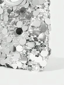 SHECARRY Bolso de mano con decoración de lentejuelas, simple y práctico para mujeres - Plateado - Ver 4