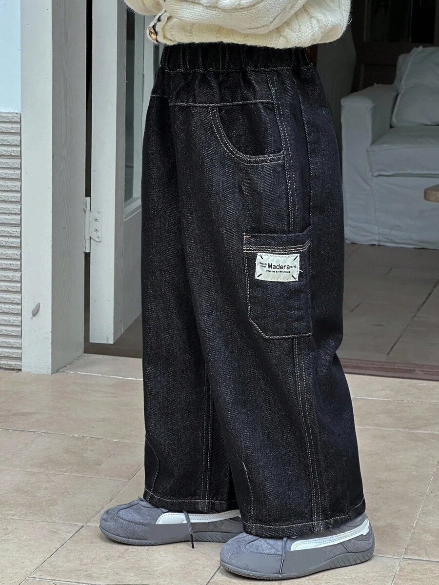 DAZY Quần jeans ống rộng dáng suông đa năng dành cho nữ giới trẻ tuổi. - Rửa tối - Xem 1