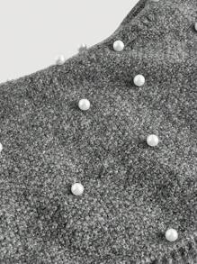 Skyraze Women's Faux Pearl Solid Off Shoulder Casual Sweater Jumpers Back-To-School Clothing Casual Daily Wear,Tops,Brunch Women,Renaissance Fair,Concert Women,Vacation Style Music Festival Autumn Winter Clothes For Women - Grey - View 3