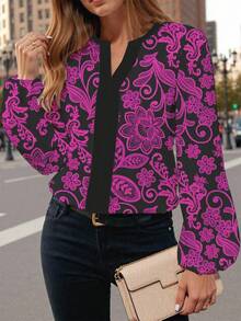 Glamance Ayrana Barboza Women's Casual Simple Long Sleeve Shirt, Elegant For Commuting, Suitable For Autumn/Winter Women Blouses Long Sleeve Long Sleeve Blouse Printed Blouse Women Fashion Tops Pink Floral Blouse