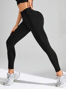 Activina Quần legging thể thao cạp cao không đối xứng màu trơn dành cho nữ tập yoga - màu đen - Xem 3