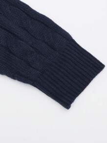 SHEIN EZwear Plus Size Casual Minimalist Long Sleeve Cable Twist Knit Navy Blue Bear Pullover Sweater In Fall/Winter - Navy Blue - View 5