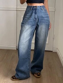 Livesso Women's Loose Casual Straight-Leg Jeans, Autumn/Winter New Arrival - Blue - View 4