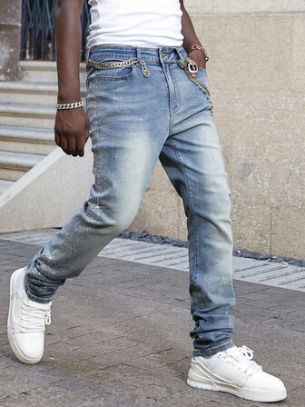 Street Life Jeans skinny élastique scintillant avec diamants pour hommes