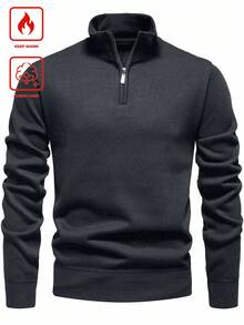 Men's Pullover Sweater, Solid Color Knitted Sweater With Fleece Lining, Autumn/Winter