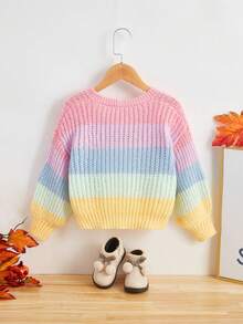 SHEIN Toddler Girls Colour Block Drop Shoulder Cardigan - Multicolor - View 3