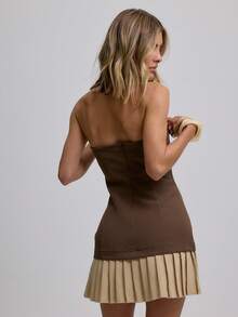 MUSERA Đầm xếp ly tương phản kiểu cổ điển, thích hợp cho kỳ nghỉ hè, tiệc brunch, thanh lịch, dễ thương, dự tiệc cưới, tiệc bãi biển, tiệc khách mời đám cưới. - Màu nâu Sô-cô-la - Xem 3