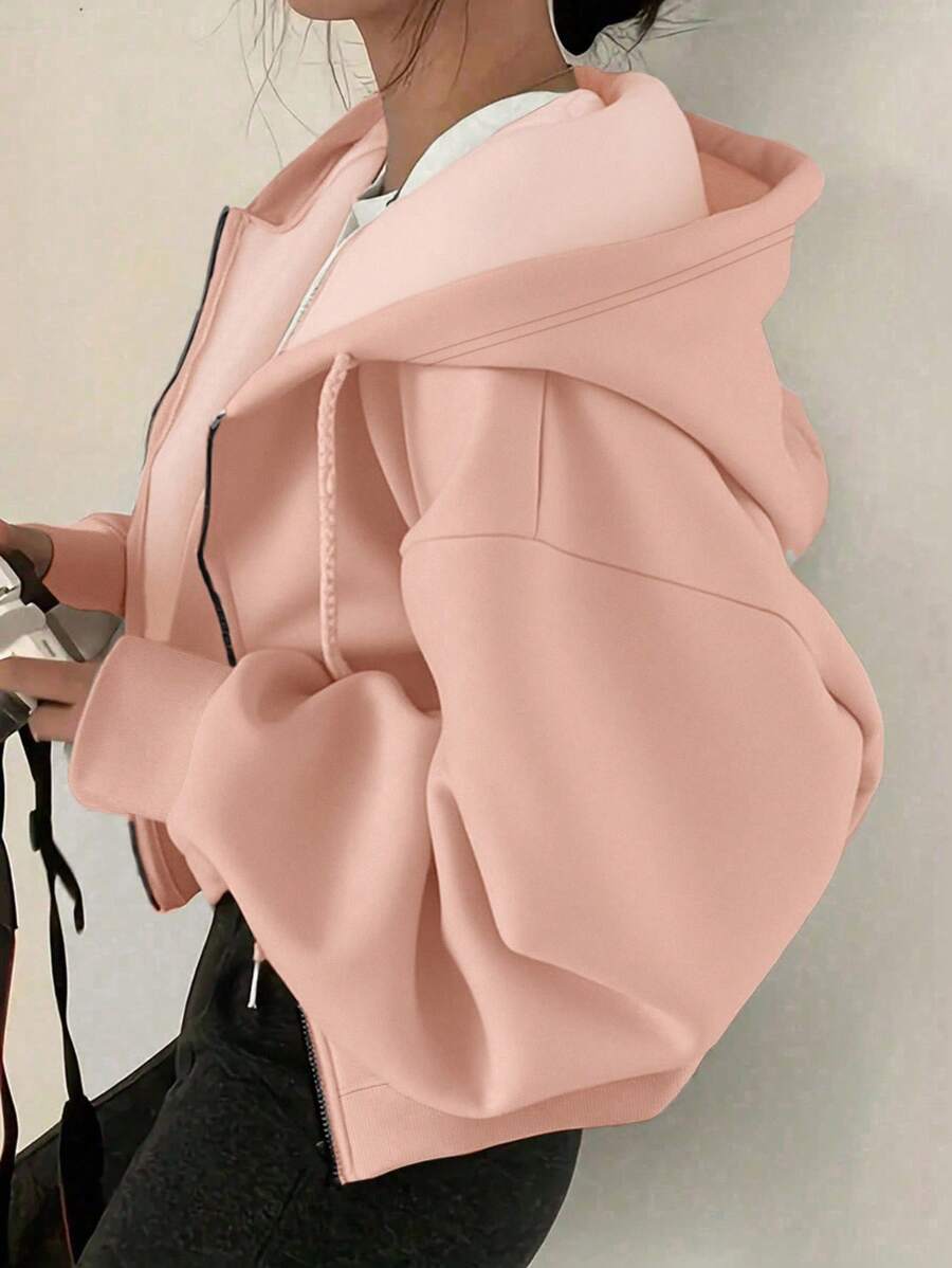 INAWLY Plus Size Solid Color Front Zip Long Sleeve Casual Hoodie Graduation,Back To School,Graduation,Teacher For Women,Back To School Pullover Fall Winter Autumn - Pink - View 1