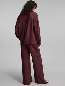 Ontre 2025 Women's 2 Pieces Outfit, Casual Daily Wear, Home Clothes, Beach Vacation Outfit, Long Pants + Long Sleeve Shirt Set, Brunch Outfit, Music Festival Set, Elegant Party Business Casual Suit, Summer - Burgundy - View 5