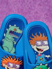 Nick 90s | SHEIN 可爱卡通恐龙和卡通人物图案儿童一脚蹬拖鞋，适合幼儿和儿童，防滑速干淋浴滑梯，轻便耐用的 EVA 材质，适合室内、浴室、游乐场、游泳池、海滩室内室外 - 藍色 - 查看 7