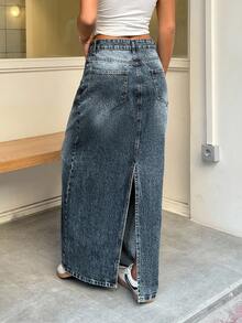 EURMUSE 100% Cotton WOMEN MID WAIST MAXI SKIRT - Dusty Blue - View 2