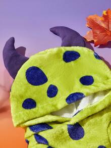 PETSIN 1pc Pet Cat Dog Universal Purple Polka Dot Print Plush Warm And Comfortable Little Monster Cosplay Dog Hooded Sweatshirt, PETSIN Original Design