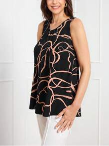 SHEIN LUNE Women's Casual Random Print Sleeveless Shirt - Black - View 3