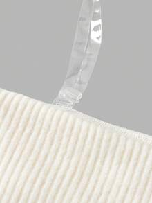 SHEIN 少女纯白色罗纹针织露肩长袖短款上衣T恤，休闲日常穿着，秋冬季，可与妈妈亲子装搭配，时尚秋季款 - 白色 - 查看 4