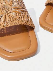 Styleloop Women's Flat Woven Sandals, Bohemian Style For Vacation Outfits - Camel - View 4