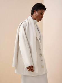 Zivah 2025 Autumn/Winter New Elegant White Woven Lantern Sleeve Mid-Length Woven Coat,Fall - Beige - View 1