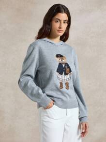 Briarwyn 秋冬装老款女装卡通熊图案长袖休闲宽松连帽毛衣，返校季运动服，复古女装，保暖毛衣 - 灰色 - 查看 7