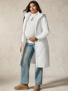 Boho Mama Maternity Solid Color Long Sleeve Hooded Padded Coat